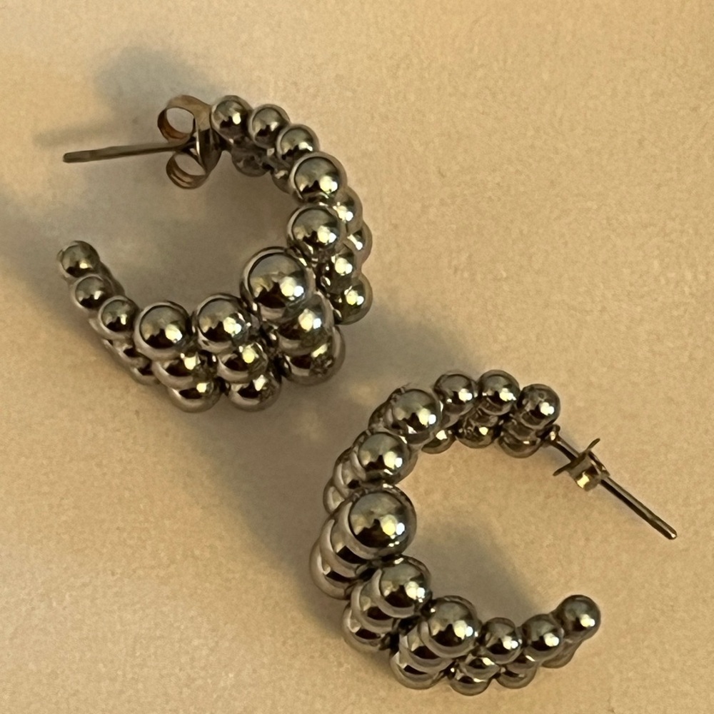 Anthropologie Silver Bubble Earrings Hoop Earrings - Picture 4 of 4